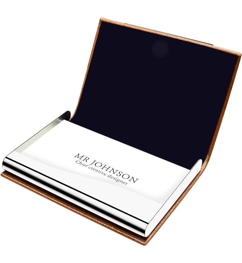 Padike Business Card Holder, Business Card Case Professional PU Leather & Stainless Steel Multi Card Case,Business Card Holder Wallet Credit Card ID Case/Holder for Men & Women. (V-Brown) - Image 5